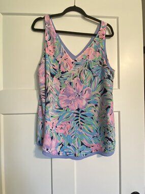 Lilly Pulitzer Florin Sleeveless V-Neck Reversible Top Sz L "Bermudaful"